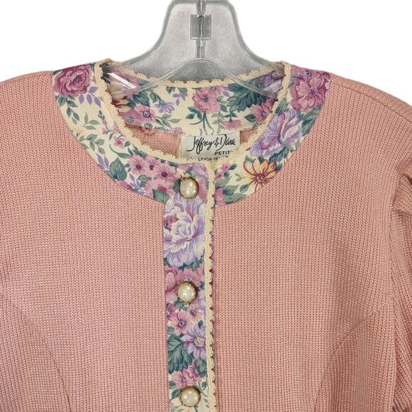 Vtg 80s Jeffrey & Dara Linda Hutley Floral Knit Blouse Button Lace Jacket Top - Picture 5 of 7